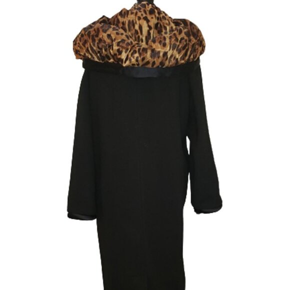 Authentic Luxury Designer Leopard Animal Print Hooded Hood Wool Warm Long Coat - Picture 5 of 12